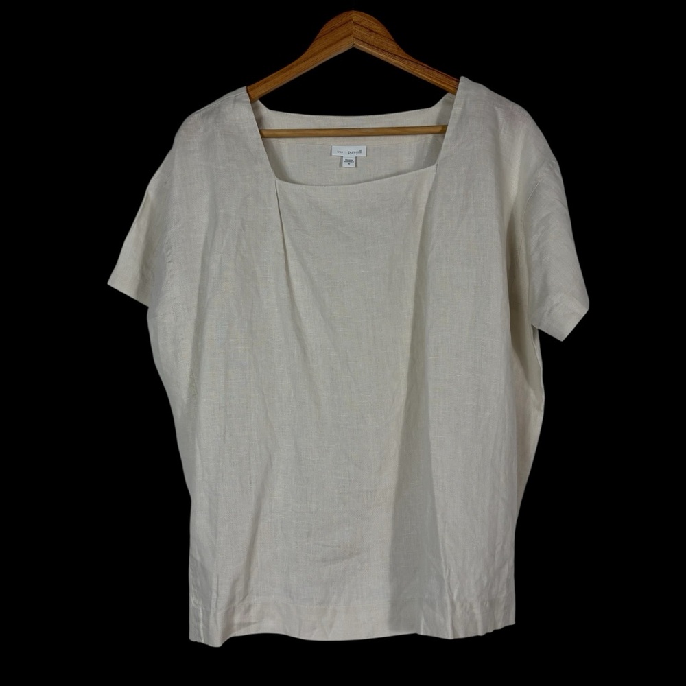 J.Jill PureJill Women's Beige 100% Linen Top Blouse Short Sleeve Size Medium